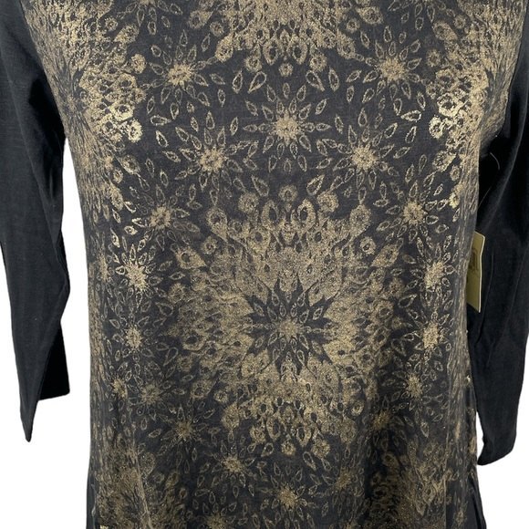 Lucky Brand Boho 3/4 inch Sleeve Shirt Black Gold Size Small - Picture 2 of 9